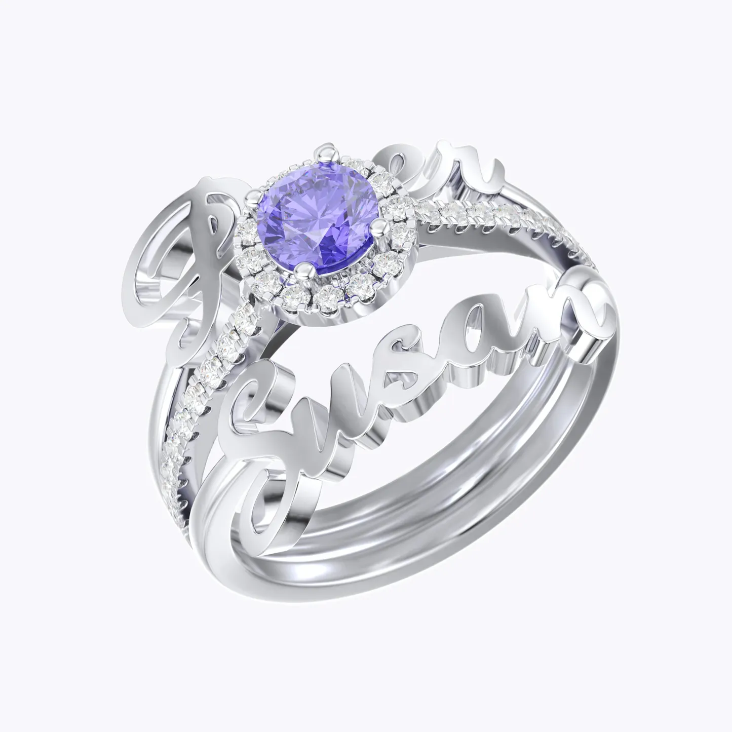 Personalized Double Names with Round Birthstone Ring