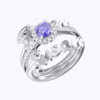 Personalized Double Names with Round Birthstone Ring