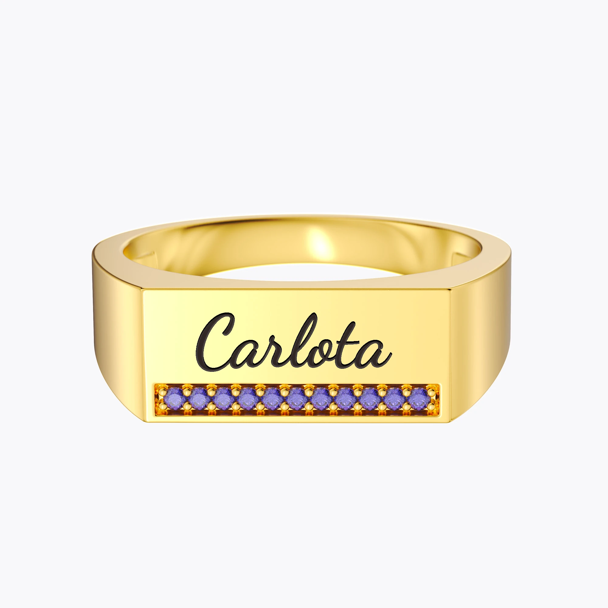 Custom Engraving Name with Pavé Birthstones Wide Ring