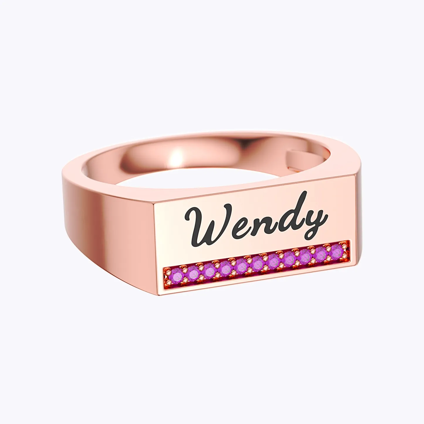 Custom Engraving Name with Pavé Birthstones Wide Ring