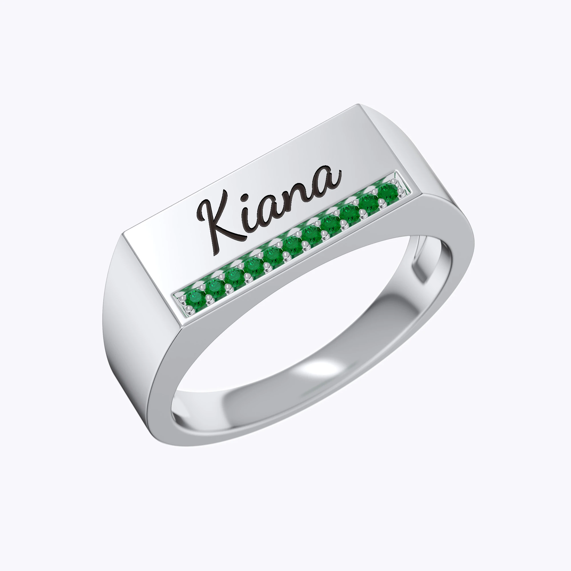 Custom Engraving Name with Pavé Birthstones Wide Ring