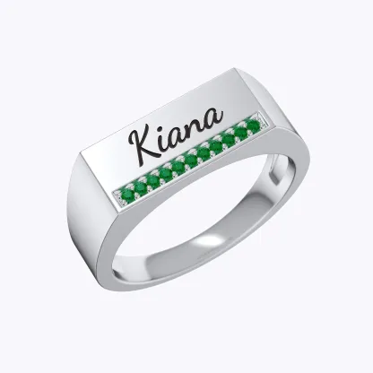 Custom Engraving Name with Pavé Birthstones Wide Ring