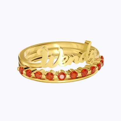 Custom 3 Pcs Name Pavé Ring Set