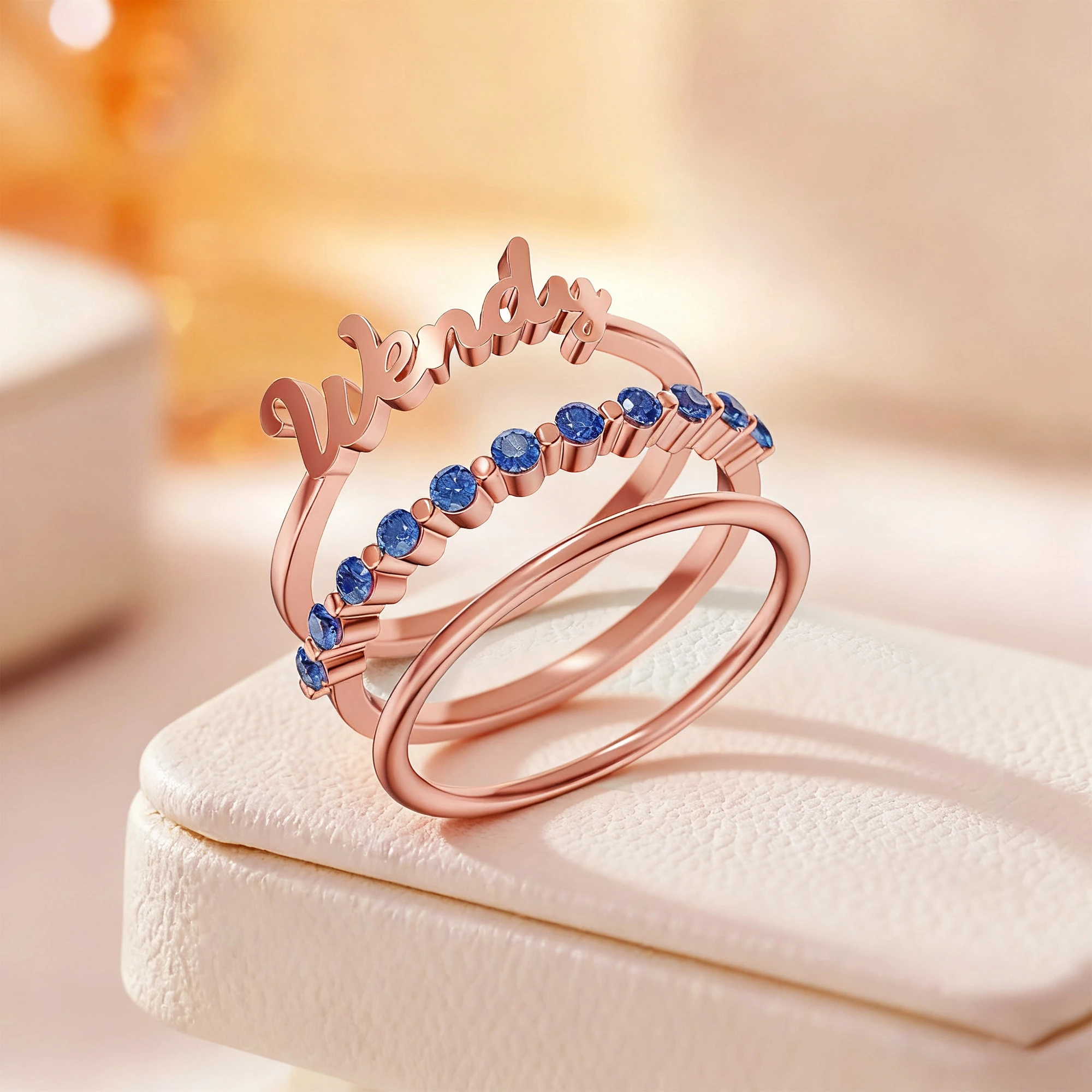 Custom 3 Pcs Name Pavé Ring Set