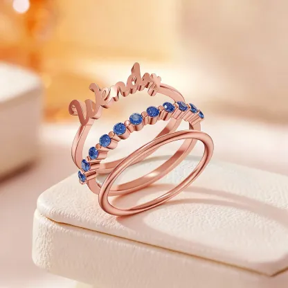 Custom 3 Pcs Name Pavé Ring Set
