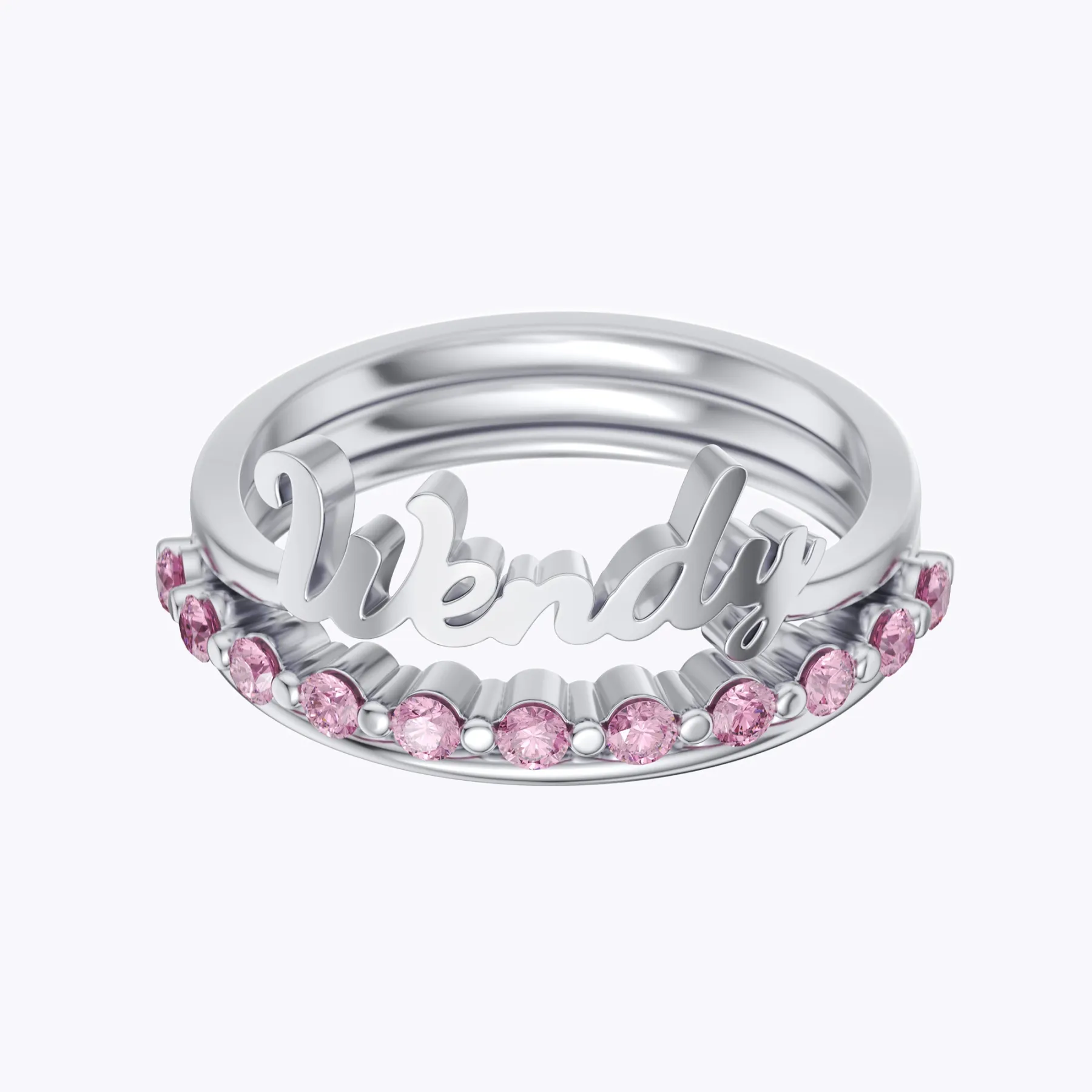 Custom 3 Pcs Name Pavé Ring Set