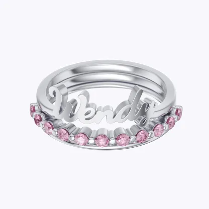 Custom 3 Pcs Name Pavé Ring Set