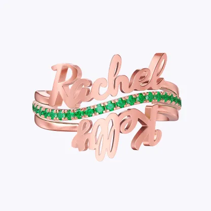 Custom Curved Double Names Ring Set
