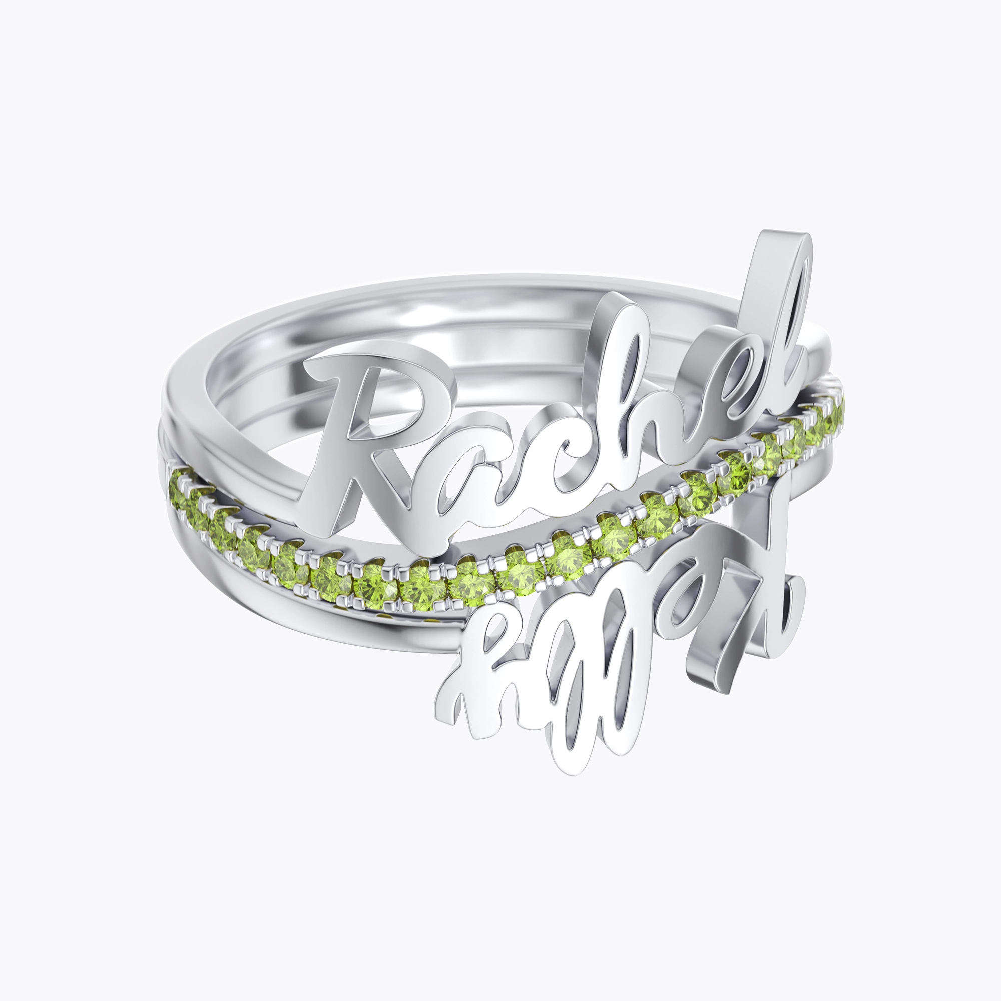 Custom Curved Double Names Ring Set