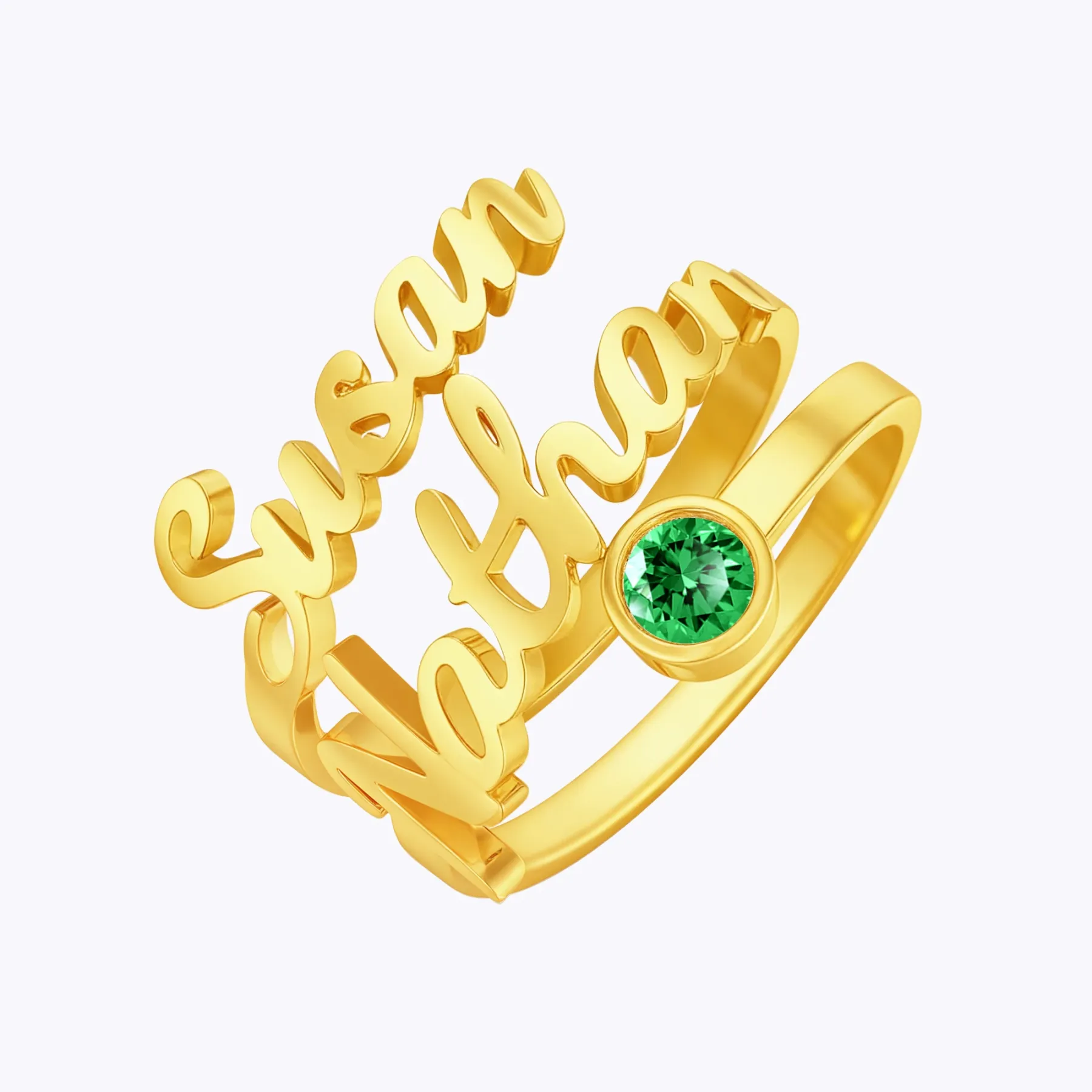 Custom Double Name Round Birthstone Ring
