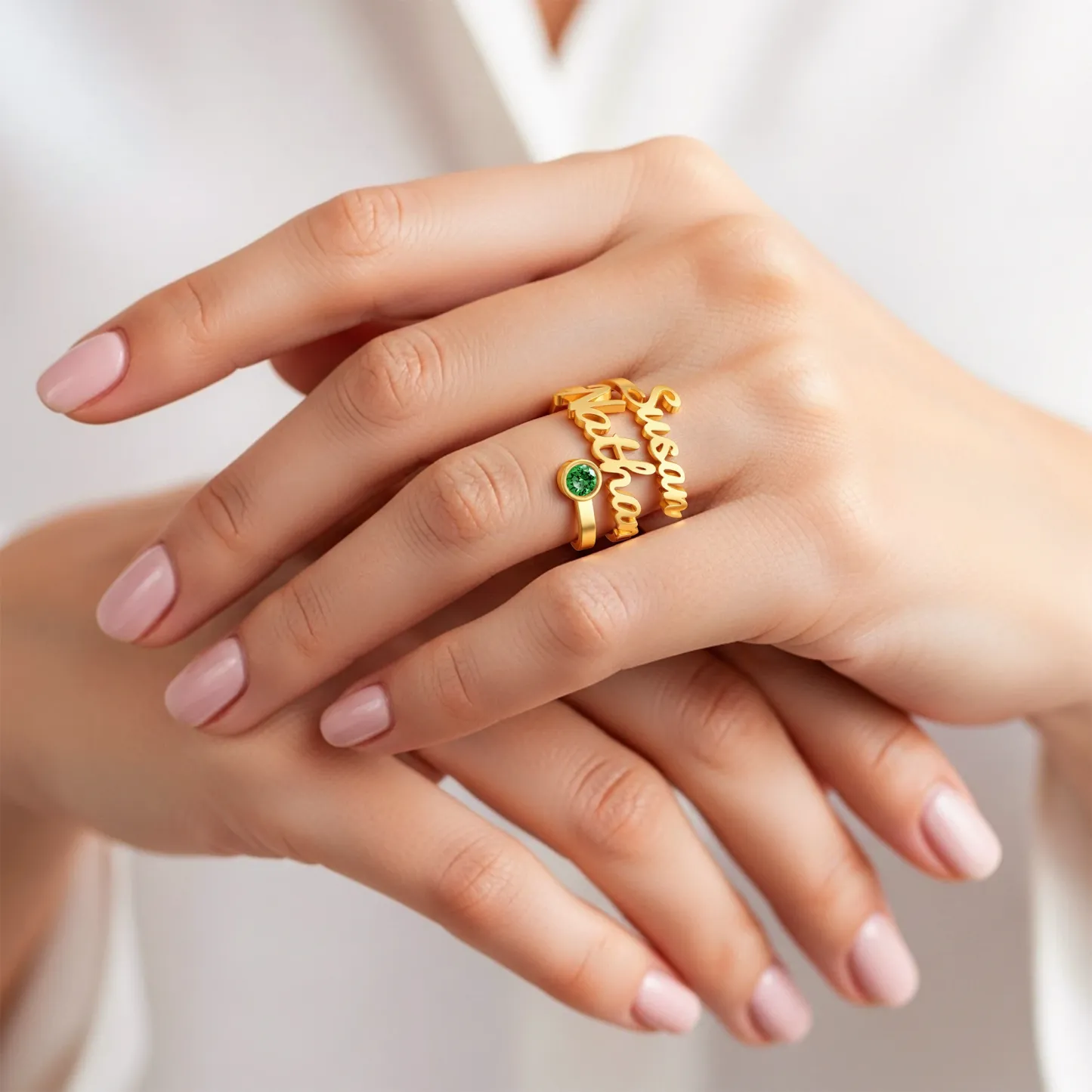 Custom Double Name Round Birthstone Ring