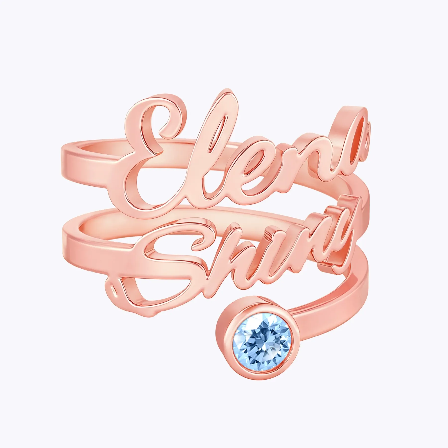 Custom Double Name Round Birthstone Ring