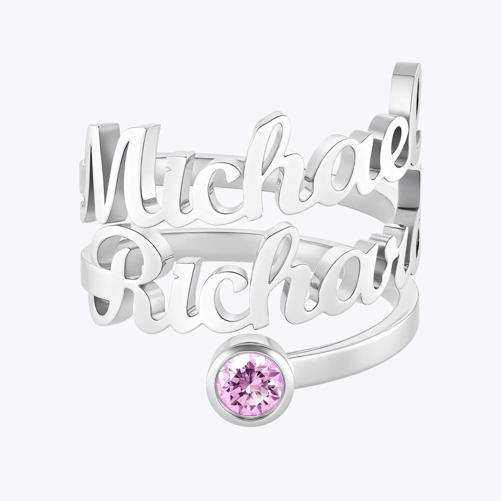 Custom Double Name Round Birthstone Ring