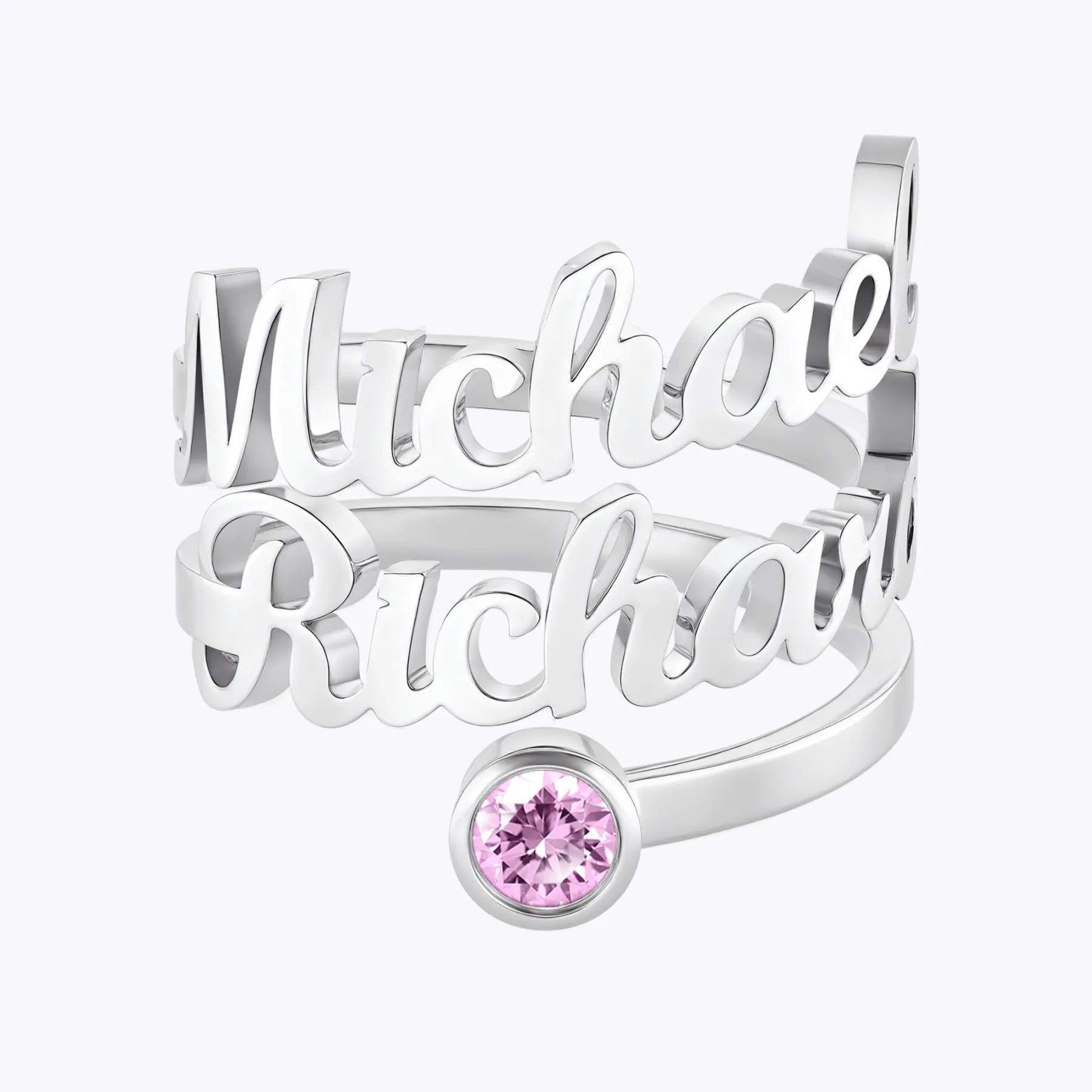 Custom Double Name Round Birthstone Ring