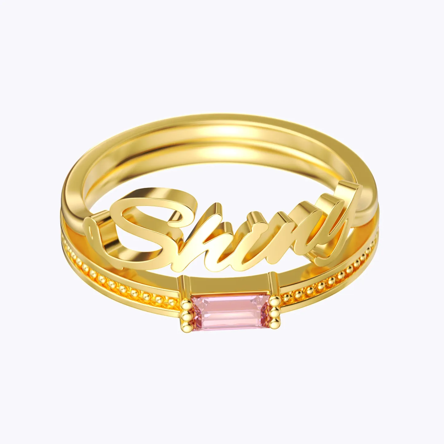 Personalize Baguette Birth Stone Name Ring Set