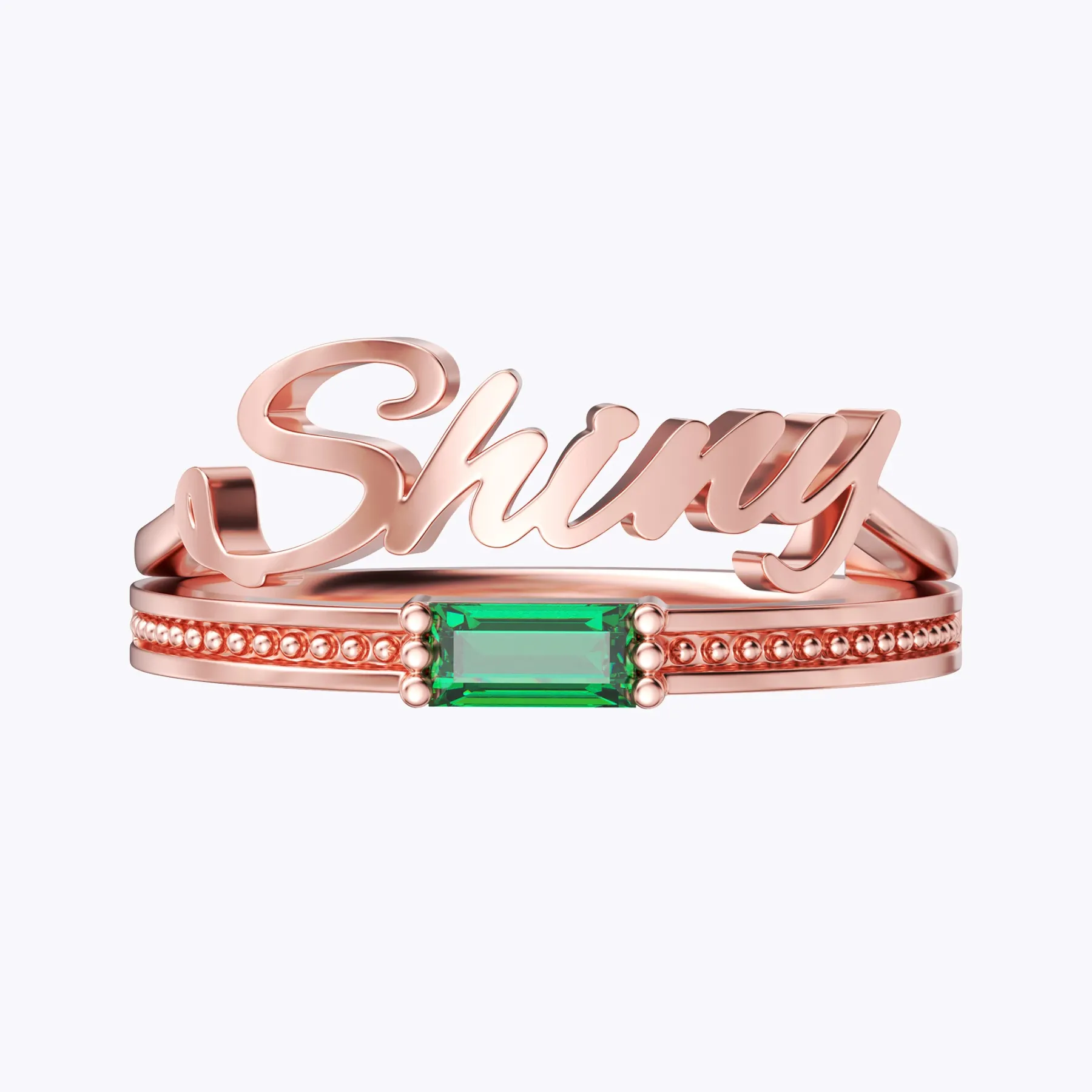 Personalize Baguette Birth Stone Name Ring Set