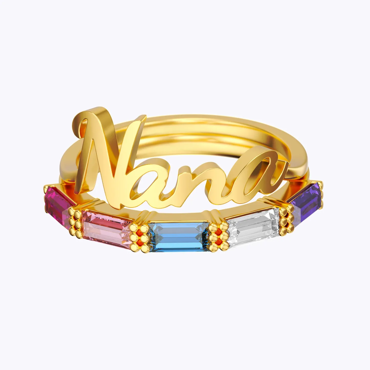 Personalized 1-5 Baguette Birthstone Name Ring Set