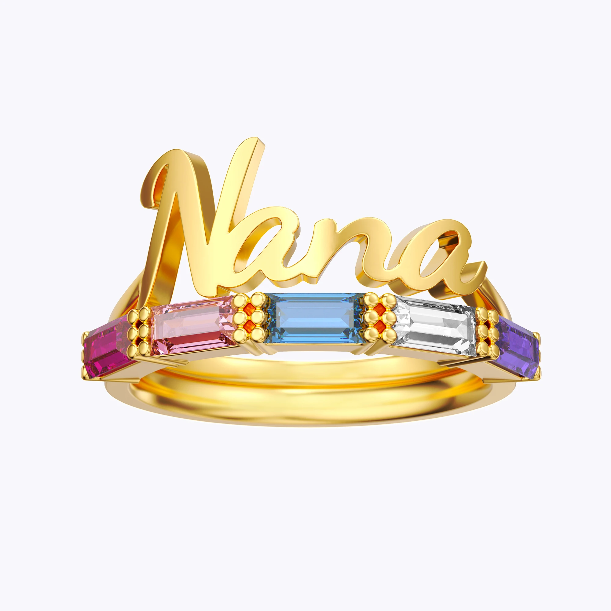 Personalized 1-5 Baguette Birthstone Name Ring Set