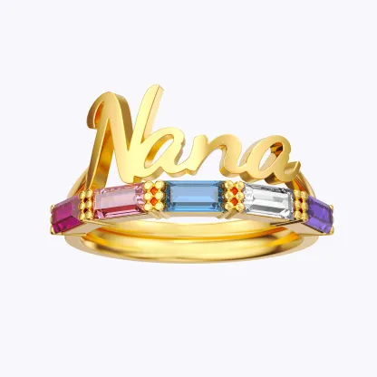 Personalized 1-5 Baguette Birthstone Name Ring Set