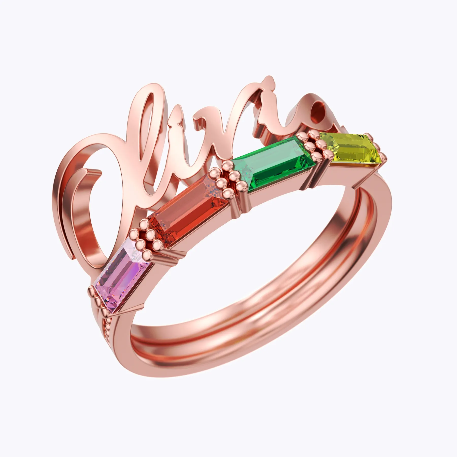 Personalized 1-5 Baguette Birthstone Name Ring Set