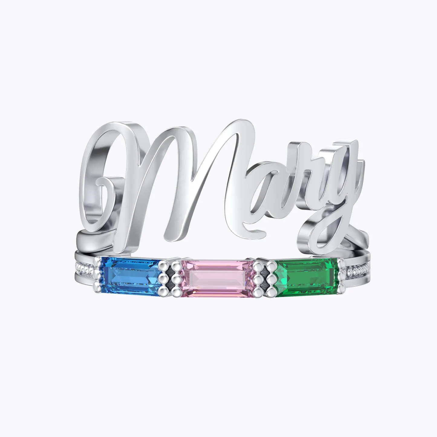 Personalized 1-5 Baguette Birthstone Name Ring Set