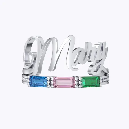 Personalized 1-5 Baguette Birthstone Name Ring Set