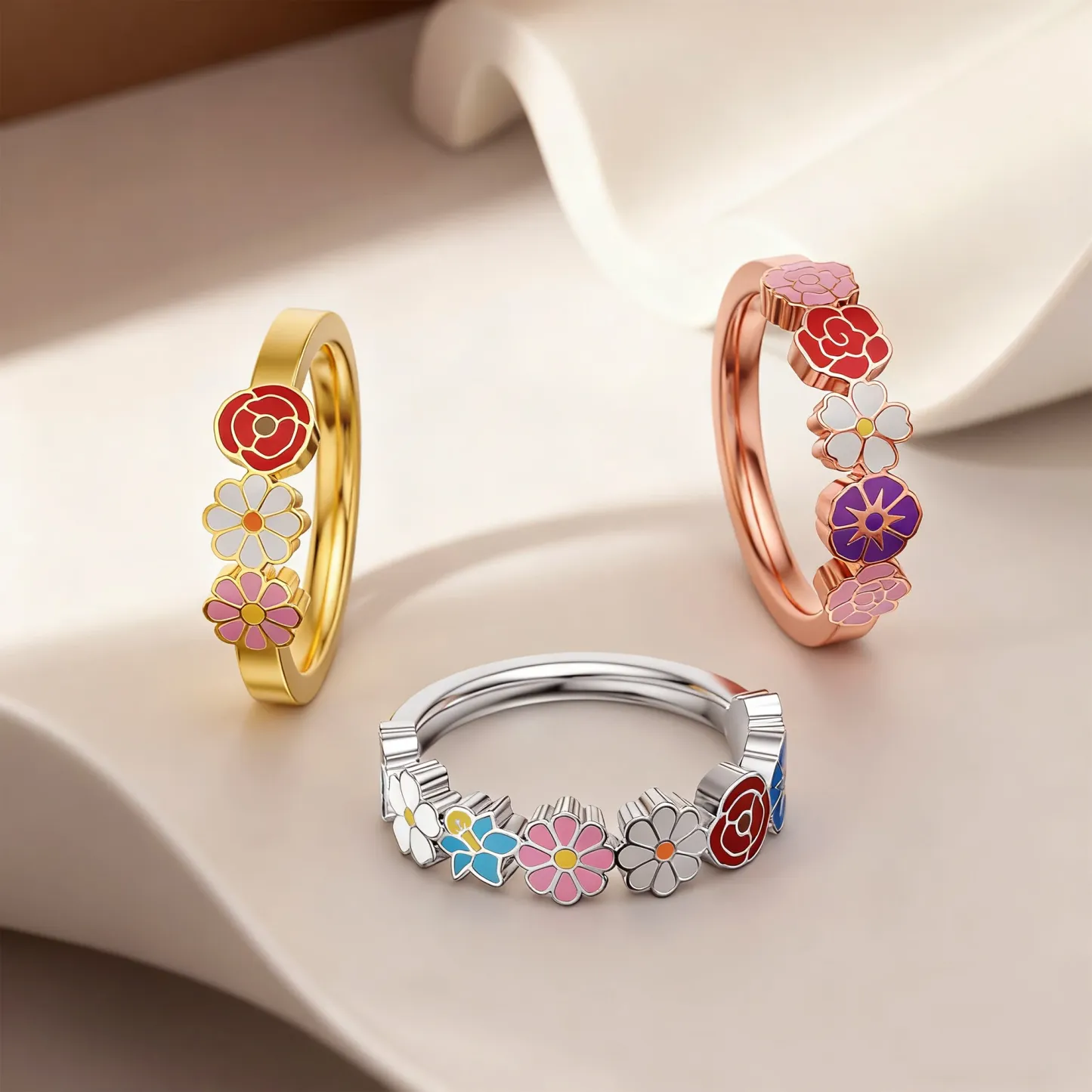 Custom 1-8 Colorful Birth Flower Ring