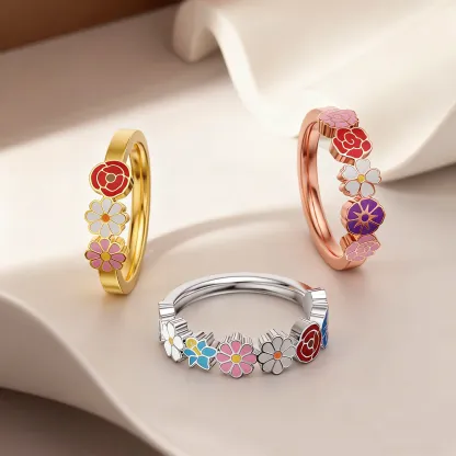 Custom 1-8 Colorful Birth Flower Ring