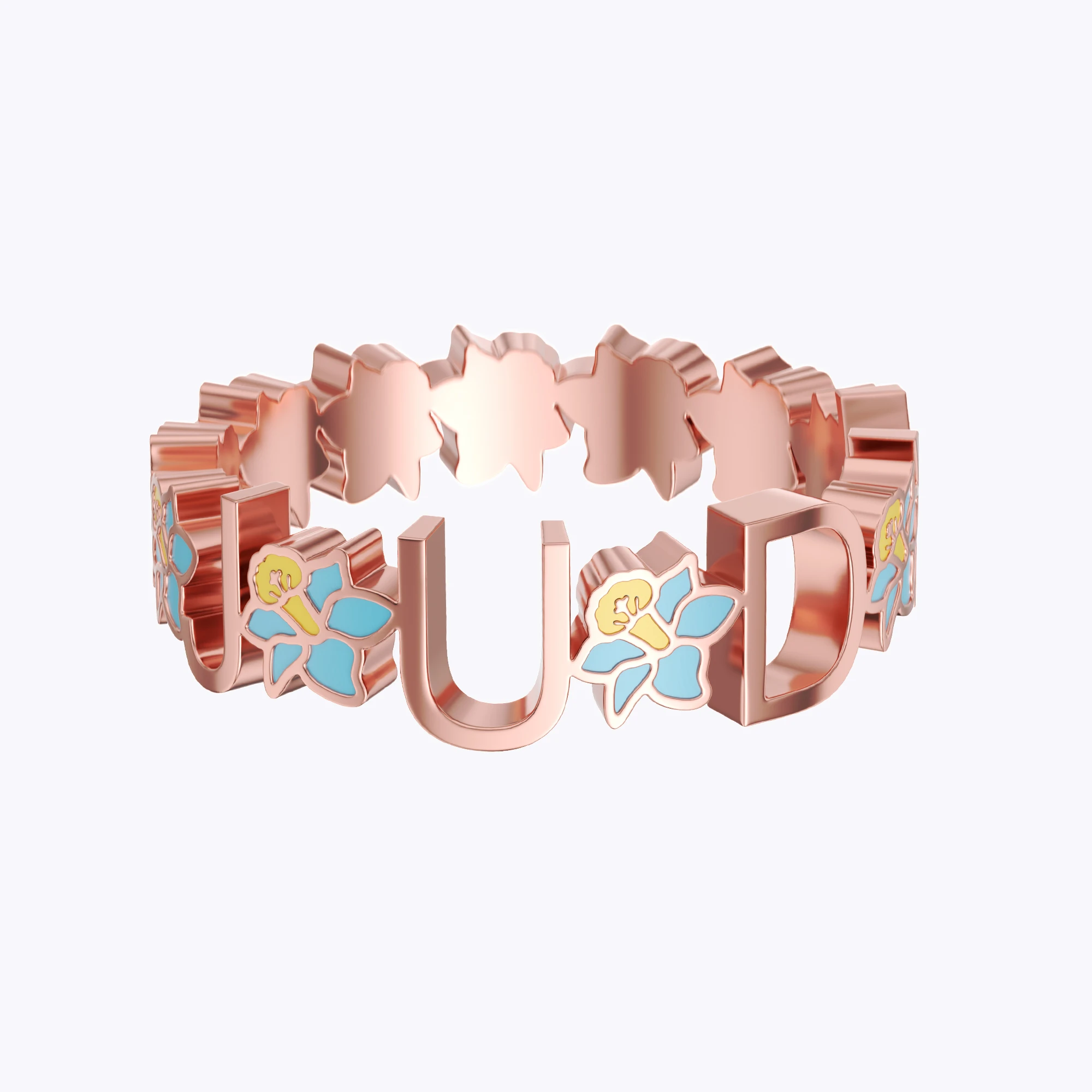 Personalized Colorful Birth Flower Name Ring