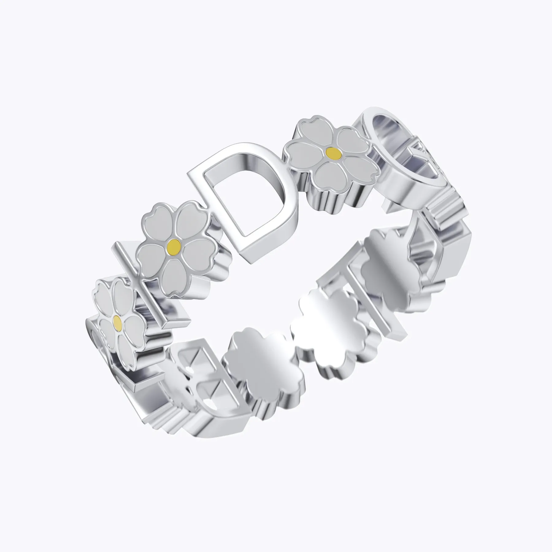 Personalized Colorful Birth Flower Name Ring