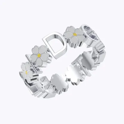 Personalized Colorful Birth Flower Name Ring