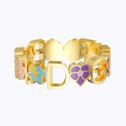 Personalized Name with Birth Flower Ring