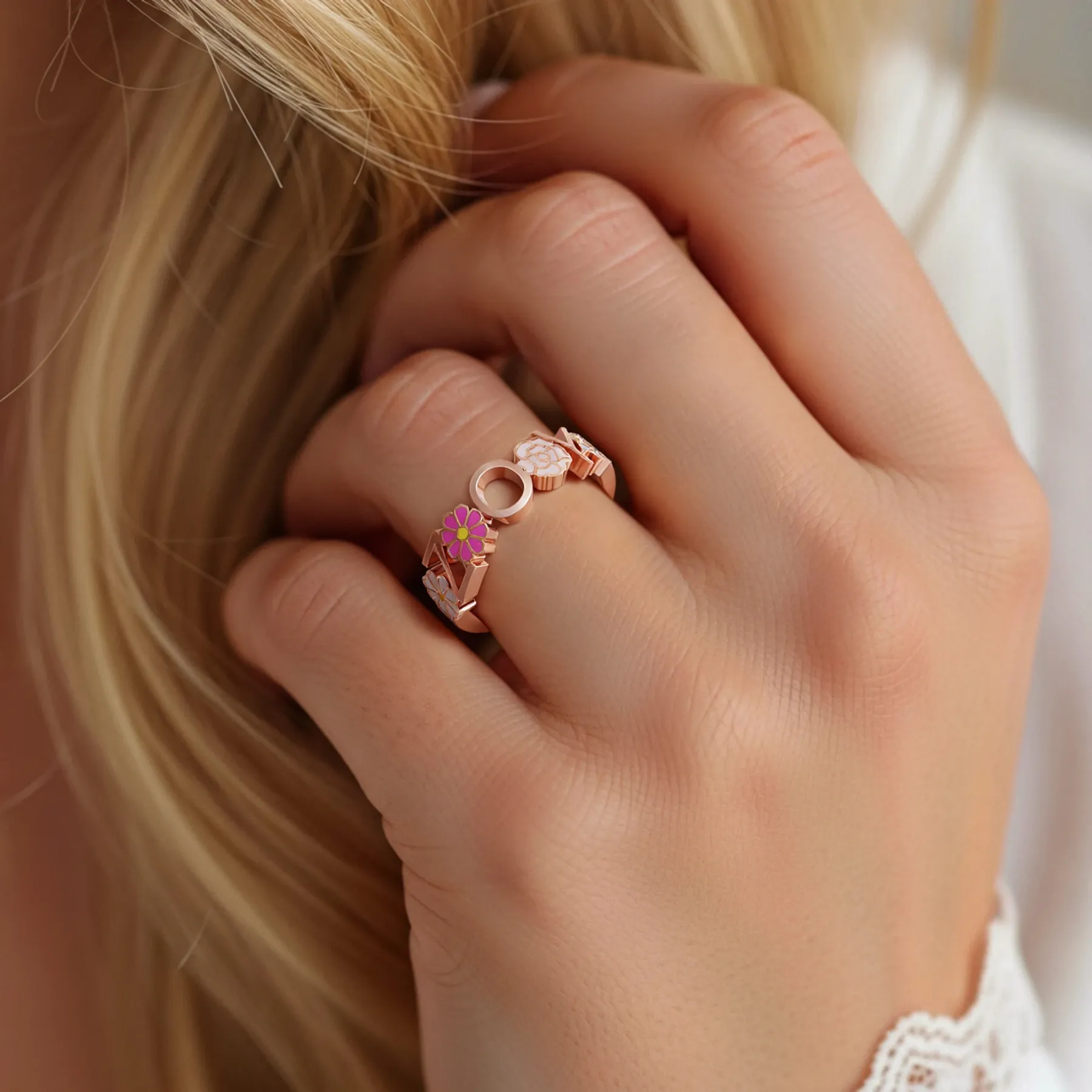 Personalized Name with Birth Flower Ring