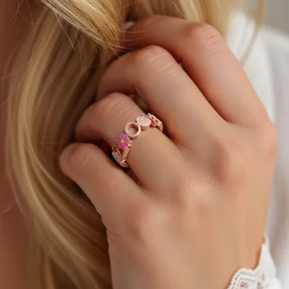 Personalized Name with Birth Flower Ring