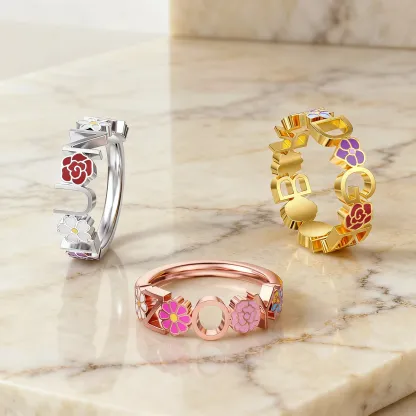 Personalized Name with Birth Flower Ring