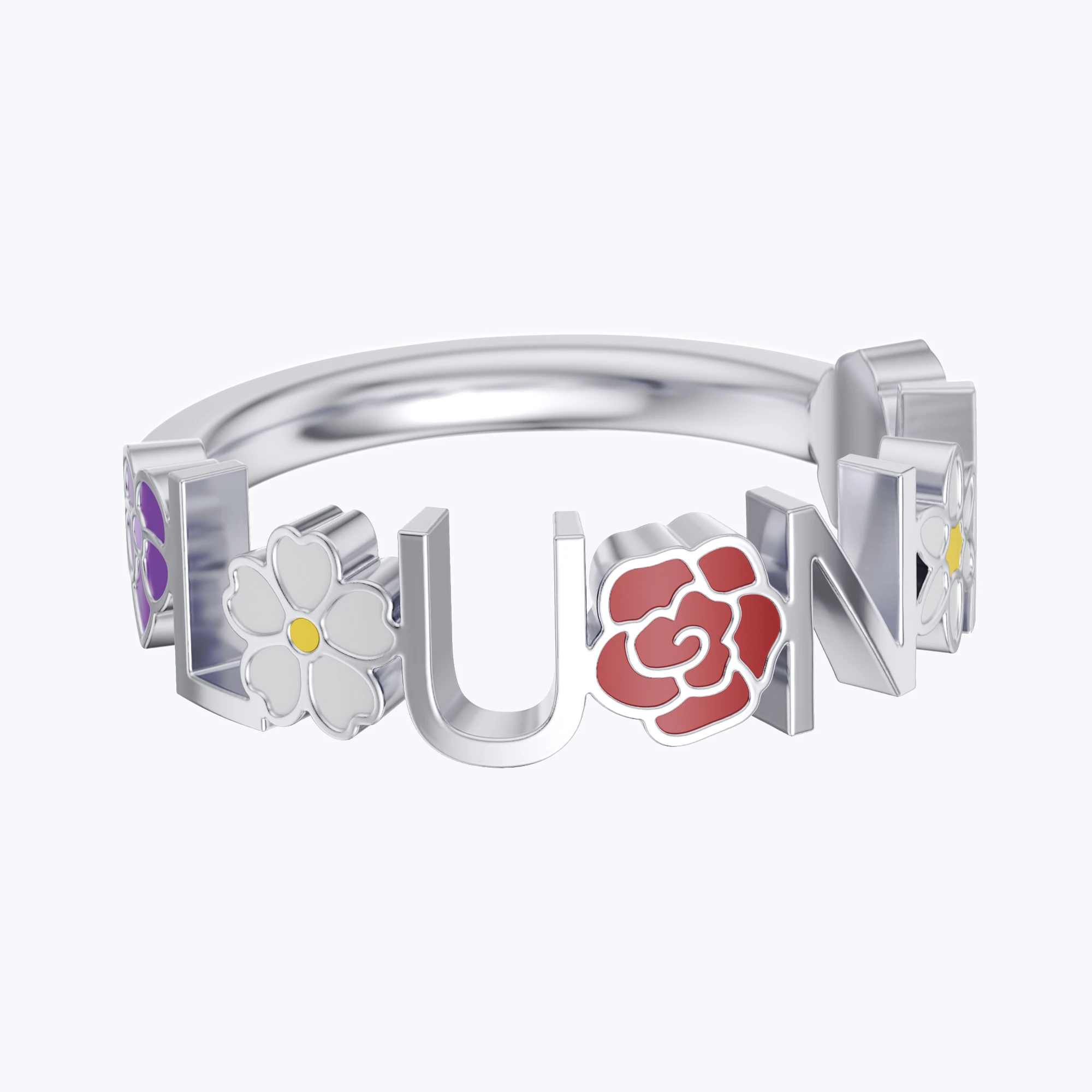 Personalized Name with Birth Flower Ring