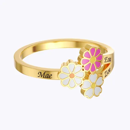 Custom 1-8 Birth Flower with Name Family Ring