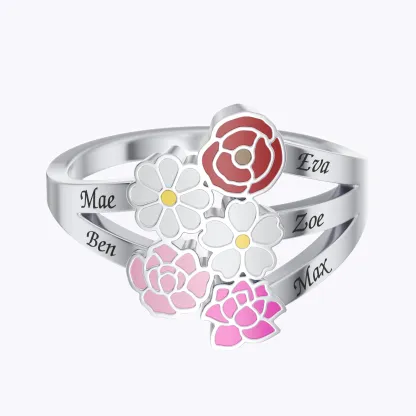 Custom 1-8 Birth Flower with Name Family Ring