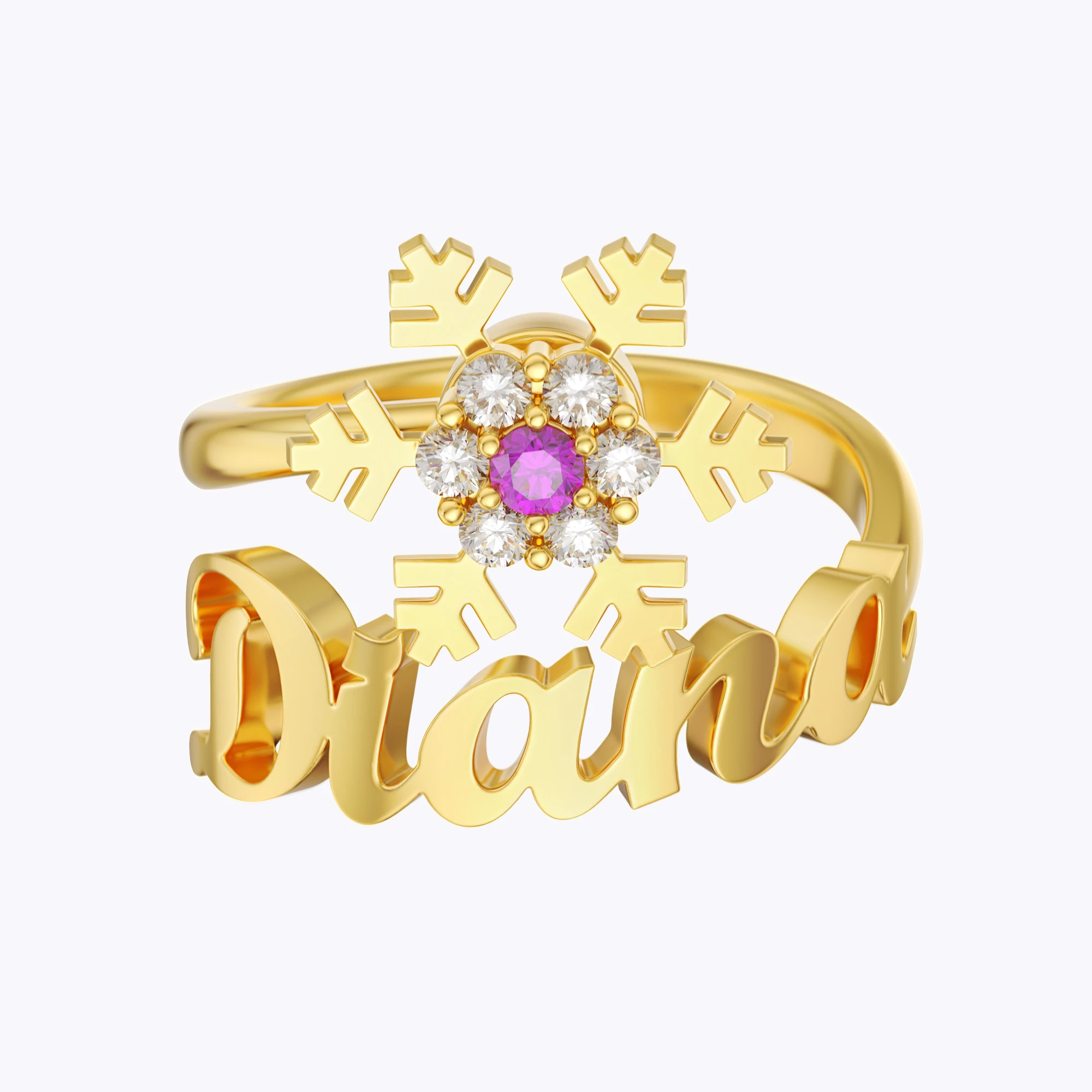 Personalized Birthstone Spinning Snowflake Christmas Name Ring
