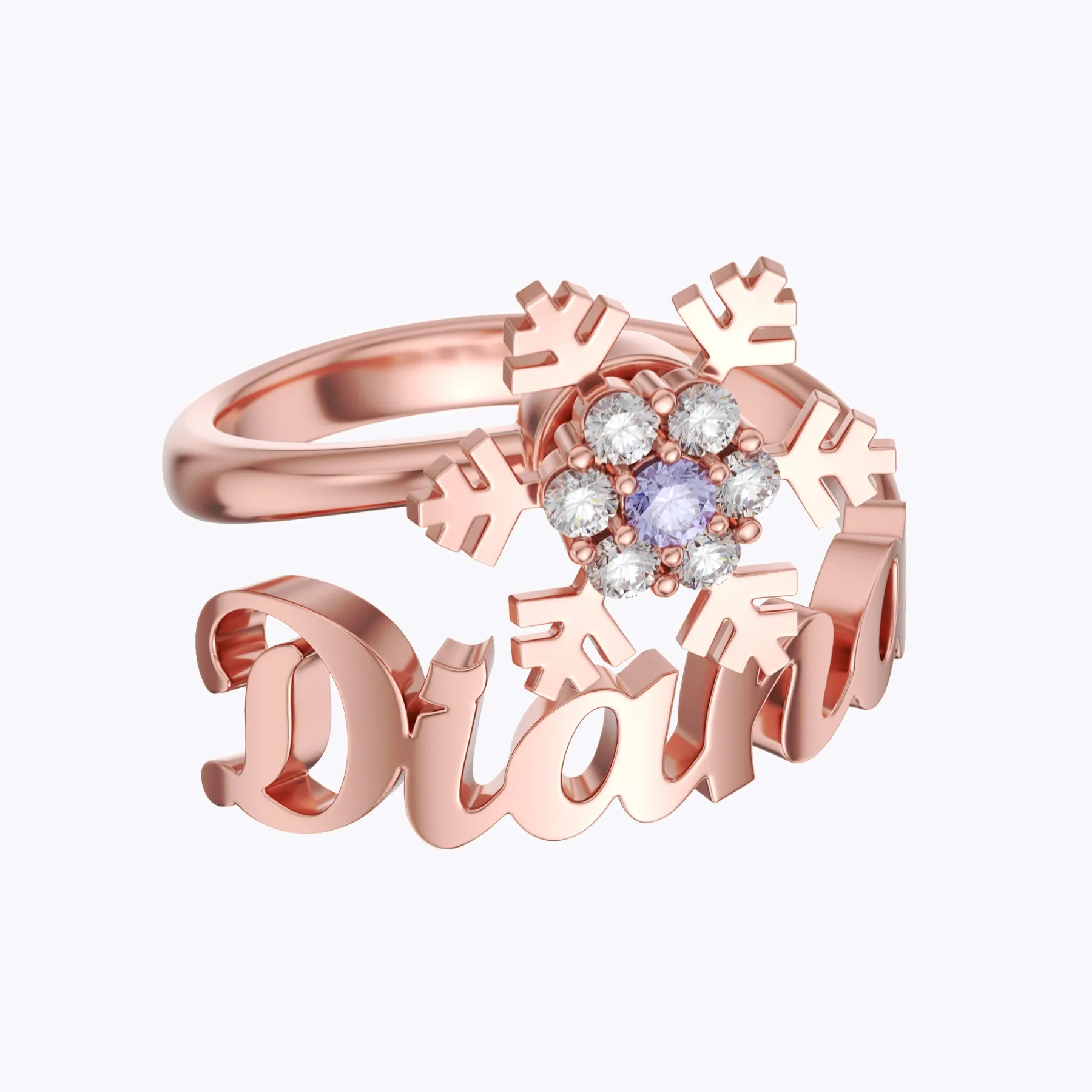 Personalized Birthstone Spinning Snowflake Christmas Name Ring