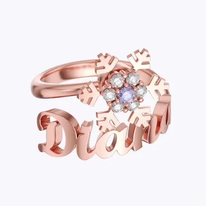 Personalized Birthstone Spinning Snowflake Christmas Name Ring