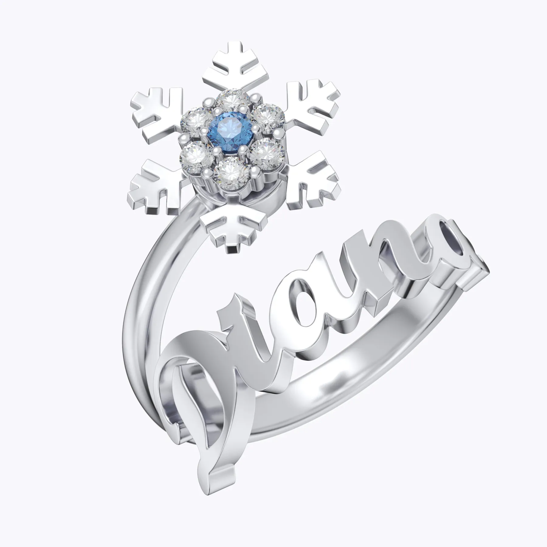 Personalized Birthstone Spinning Snowflake Christmas Name Ring