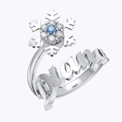 Personalized Birthstone Spinning Snowflake Christmas Name Ring
