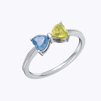 Personalized Double Heart Birthstone Bow Ring