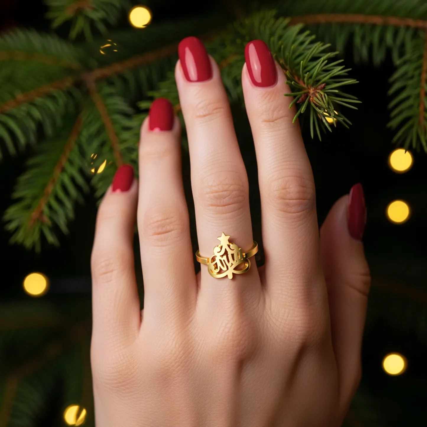 Personalized Christmas Tree Name Ring