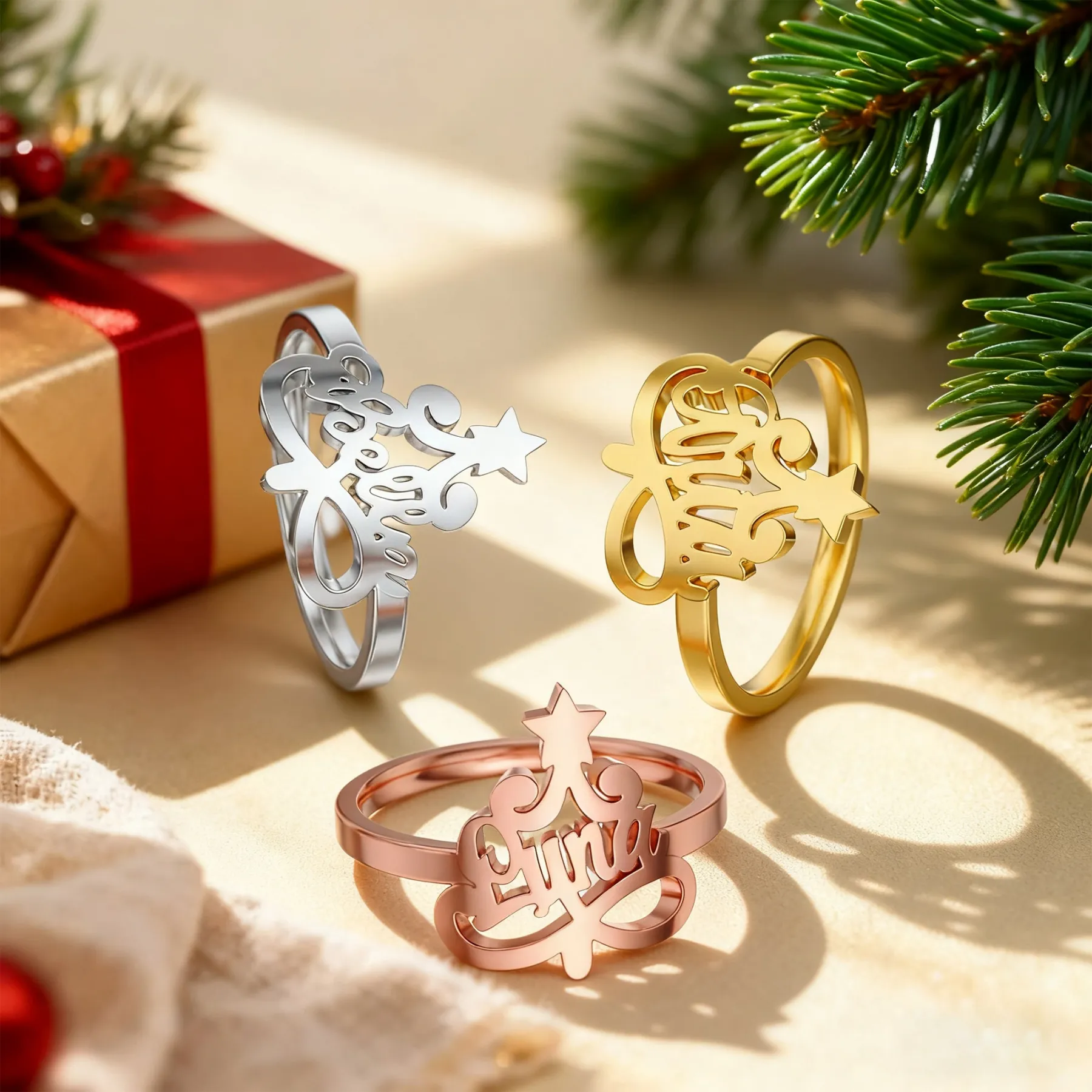 Personalized Christmas Tree Name Ring