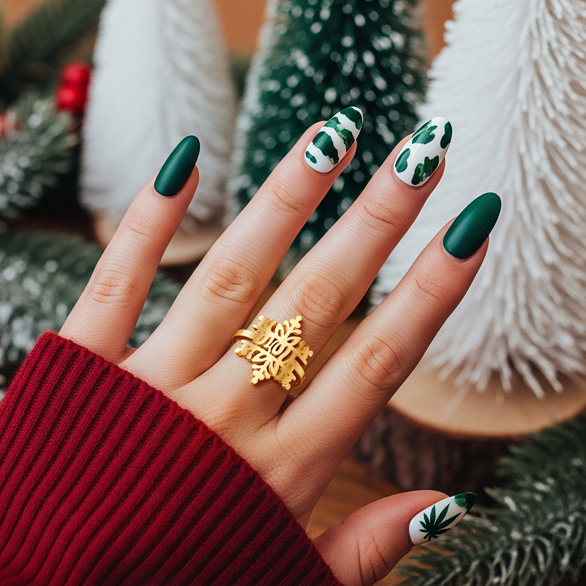 Personalized Snow Snowflake Tree Name Ring
