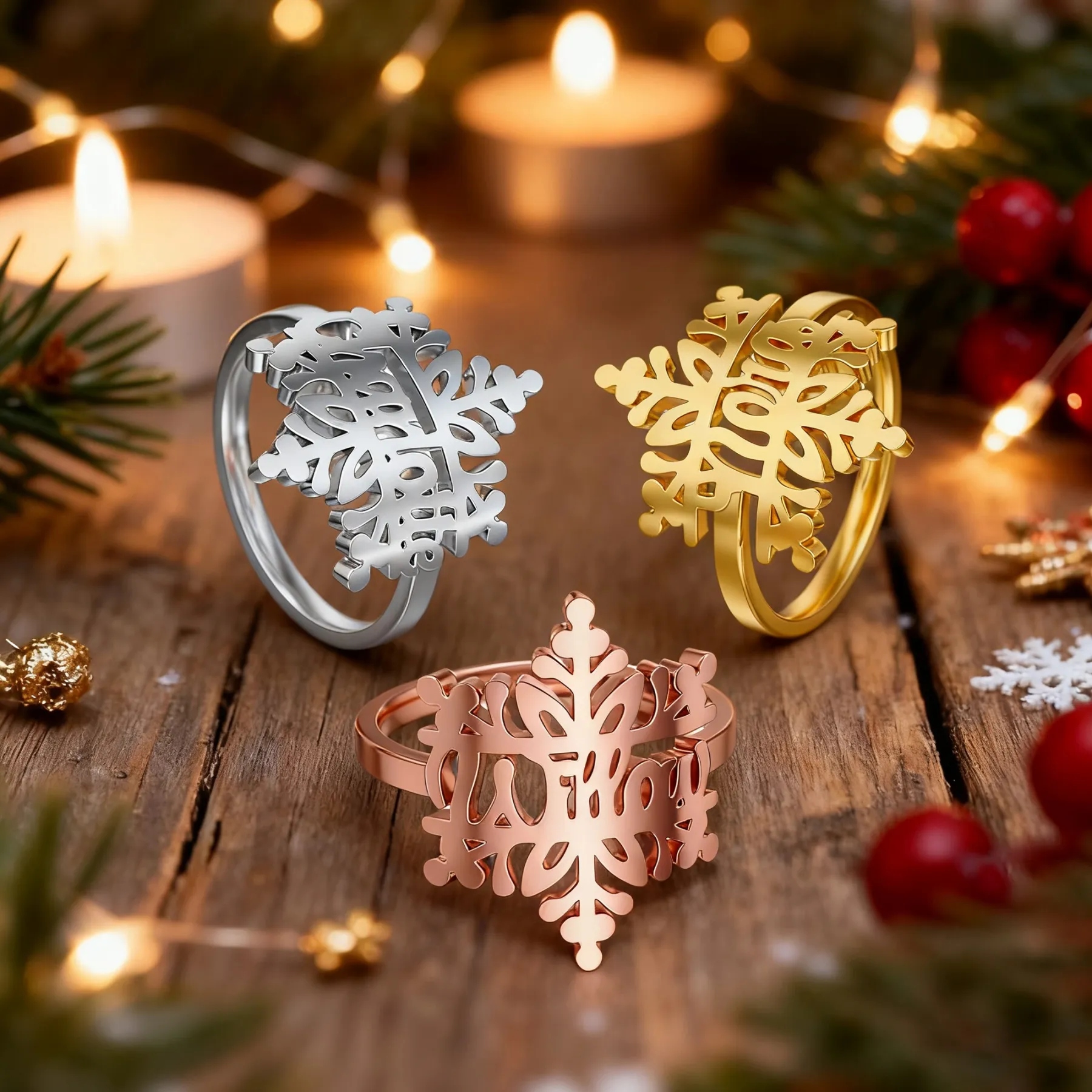 Personalized Snow Snowflake Tree Name Ring