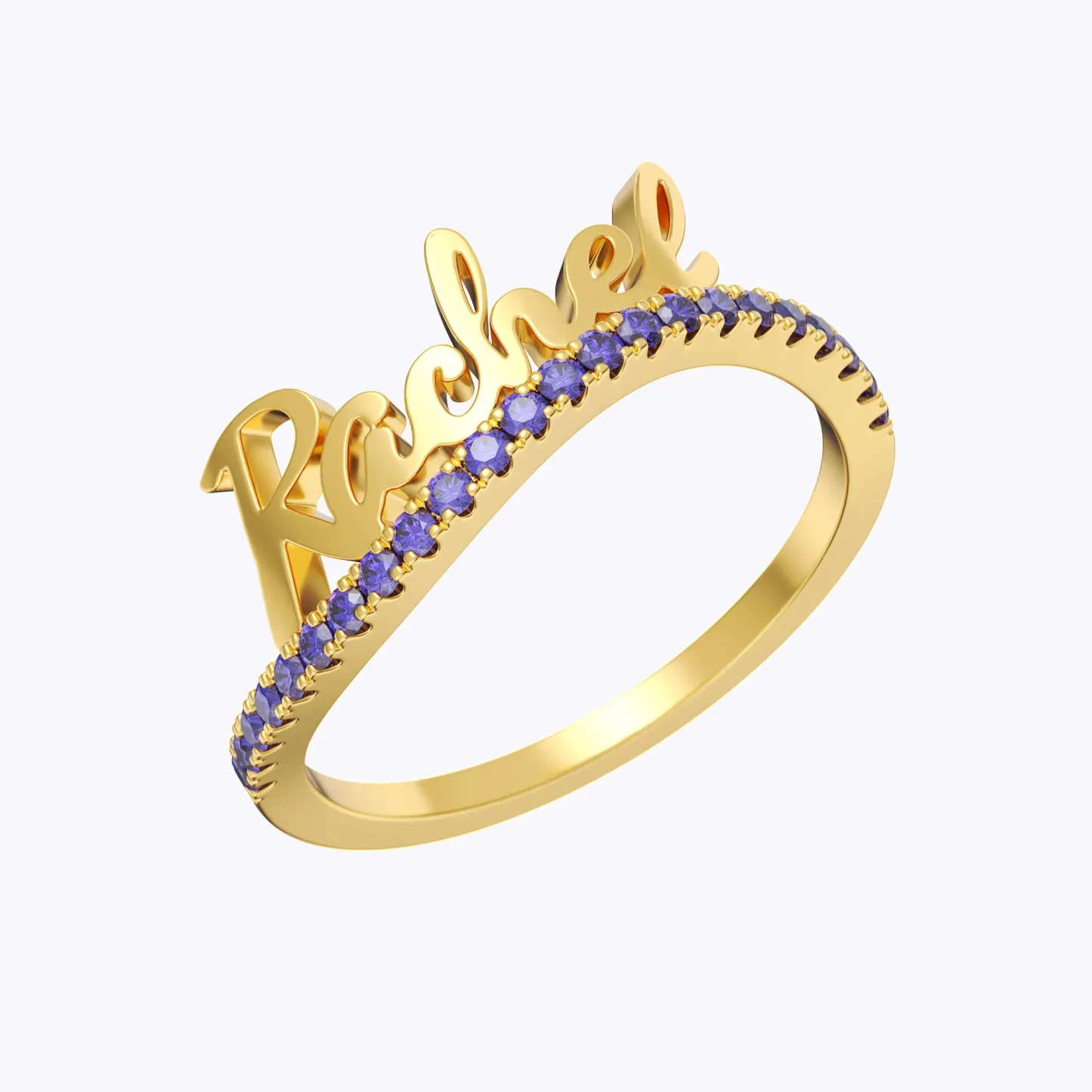 Custom Curved Pavé Birthstone Name Ring