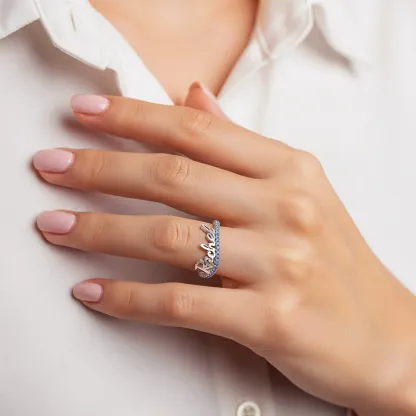 Custom Curved Pavé Birthstone Name Ring